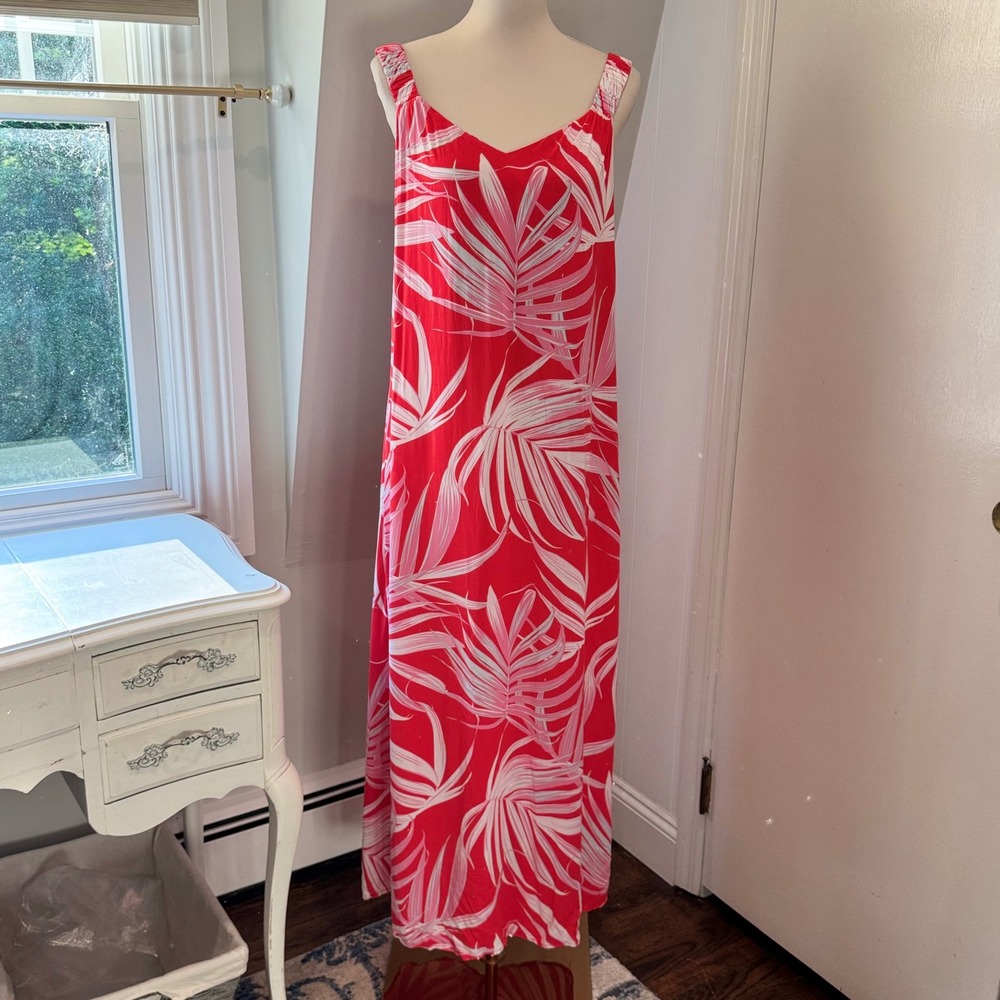 1.STATE Red/Watermelon Palm Print Maxi Dress Tropical Summer Vacation |‎ Size XS